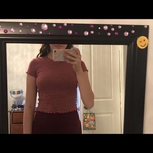 red white and blue stripped tee